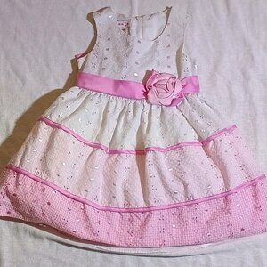 Jessica Ann Sleeveless Dress Girls Size 3T White Pink Eyelet